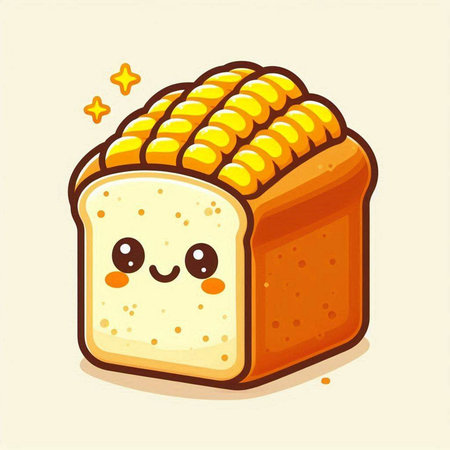 Cute cartoon bread character. Vector illustration of funny bread character.のイラスト素材