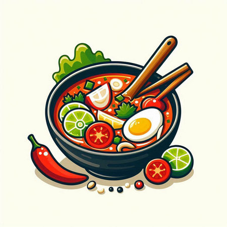 Tom Yum Goong, Thai traditional spicy soup, vector illustrationのイラスト素材
