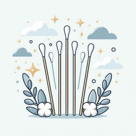 Cotton swabs vector illustration. Cute hand drawn illustration of cotton swabs.のイラスト素材