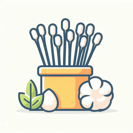 Cotton swabs in a pot. Vector illustration in flat styleのイラスト素材