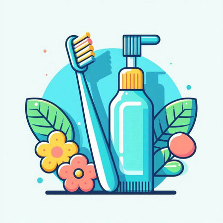 Vector illustration of toothbrush and toothpaste in flat design style.のイラスト素材