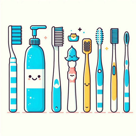 Cute cartoon toothbrushes and toothpaste. Vector illustration.のイラスト素材