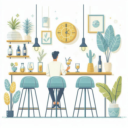 Vector illustration of a bar interior with furniture. Flat design style.のイラスト素材