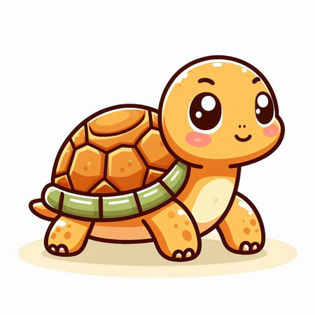 Cute cartoon turtle on a white background. Vector illustration of a baby turtle.のイラスト素材