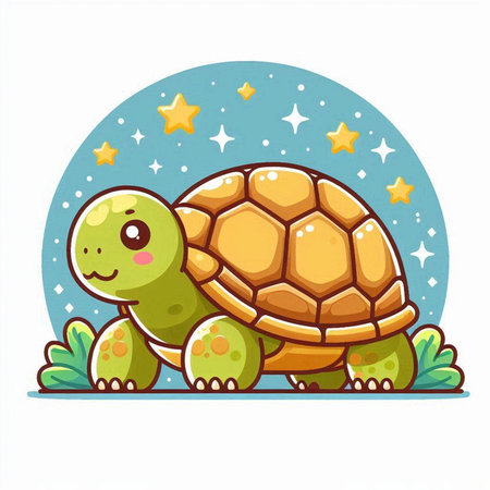 Cute cartoon turtle in the starry sky. Vector illustration.のイラスト素材