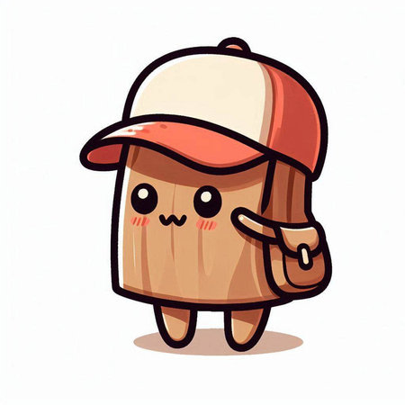 Cute cartoon ice cream cone character in cap. Vector illustration.のイラスト素材