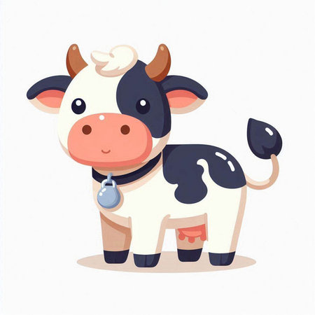 Cute cartoon cow on a white background. Vector illustration of a cow.のイラスト素材