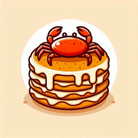 Cute cartoon vector illustration of a pancake with a red crabのイラスト素材