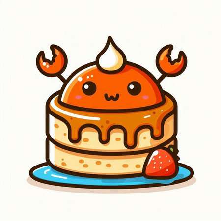 Cute cake kawaii character. Vector illustration isolated on white background.のイラスト素材