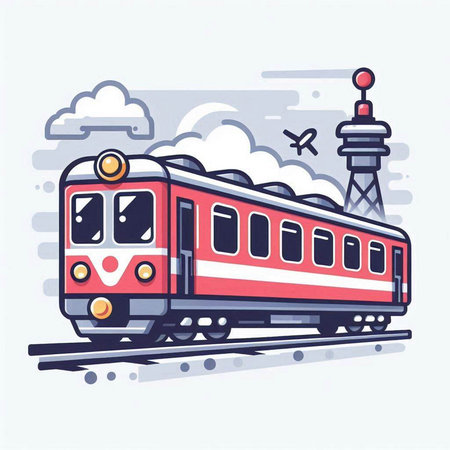 Train on the railway. Public transport. Vector illustration in flat styleのイラスト素材