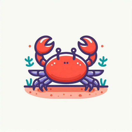 Cute cartoon crab on the beach. Vector illustration in a flat style.のイラスト素材