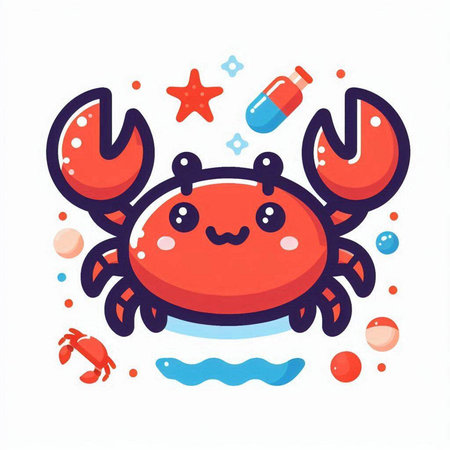 Cute cartoon crab with pills. Vector illustration on white background.のイラスト素材