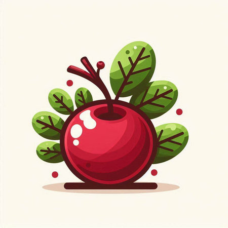 Illustration of a red apple with leaves on a white background.のイラスト素材