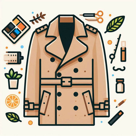 Womens coat with cosmetics. Vector illustration in flat style.のイラスト素材