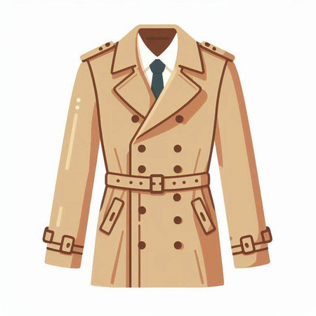 Beige trench coat isolated on a white background. Vector illustration.のイラスト素材