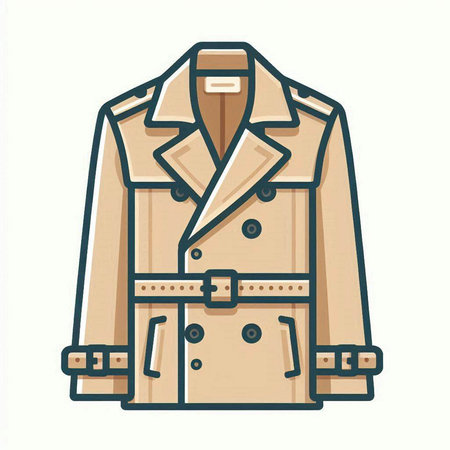 Vector illustration of a beige trench coat. Isolated on white background.のイラスト素材