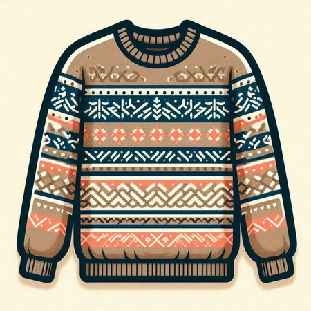 Vector illustration of a knitted sweater with a pattern in the style of tribal.のイラスト素材