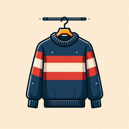 Vector illustration of sweater on hanger in retro style. Hand drawn sweater.のイラスト素材