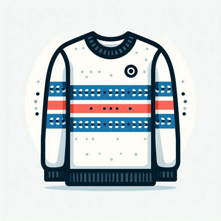 Winter sweater with red and blue stripes. Vector illustration in flat style.のイラスト素材