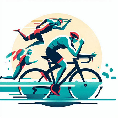 Cyclists in action, vector illustration. Sport and active lifestyle.のイラスト素材