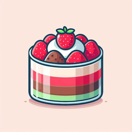 Illustration of a chocolate cake with strawberries in a bowl. Vector illustration.のイラスト素材