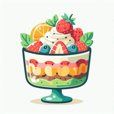 Fruit salad in a glass bowl. Vector illustration in cartoon style.のイラスト素材