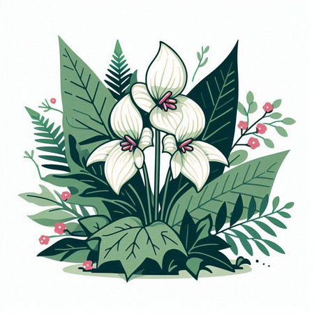 Illustration of a Bouquet of White Anthurium Flowers.のイラスト素材