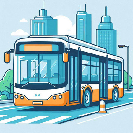 Bus on the city street. Vector illustration of a bus on the street.のイラスト素材