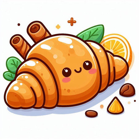 Cute cartoon croissant. Vector illustration isolated on white background.のイラスト素材