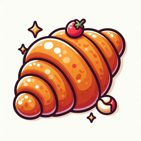 Croissant with cherry. Vector illustration of a croissant.のイラスト素材