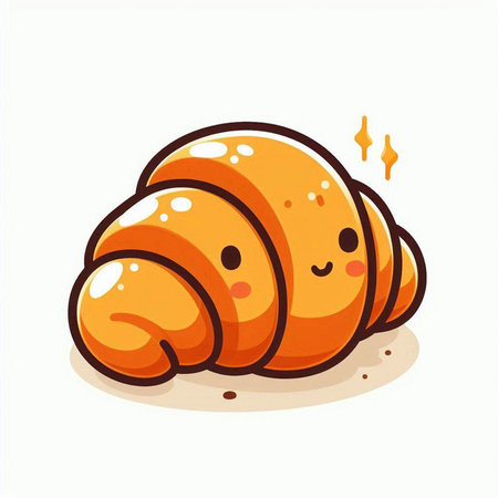 Cute cartoon croissant. Vector illustration isolated on white background.のイラスト素材
