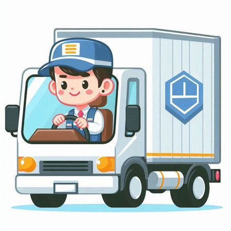 delivery man on truck. vector illustration isolated on white background.のイラスト素材
