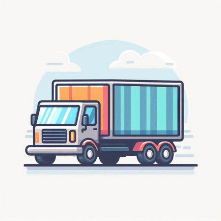 Cargo truck flat color vector icon. Logistics and delivery.のイラスト素材