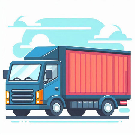 Illustration of a cargo truck on the background of the cloudy skyのイラスト素材