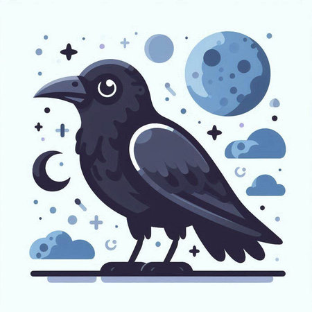Crow on the background of the moon and stars. Vector illustration.のイラスト素材
