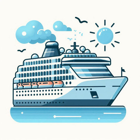 Cruise ship on the sea. Vector illustration in flat style.のイラスト素材