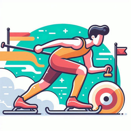 Winter sport vector illustration in flat design style. Athlete on skates.のイラスト素材
