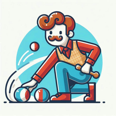 Cricket player playing with balls. Vector illustration in cartoon style.のイラスト素材