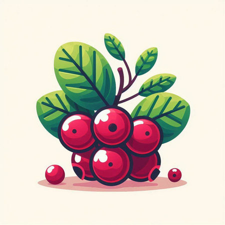 Cranberry with green leaves on white background. Vector illustration.のイラスト素材