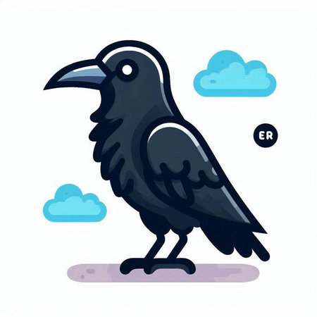 Crow in the sky. Vector illustration in flat style. Cute cartoon character.のイラスト素材