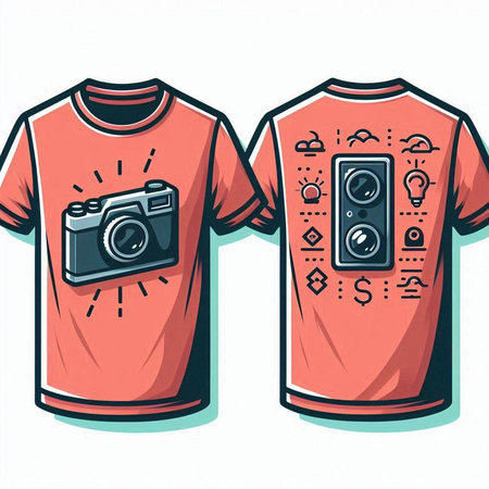 T-shirt design template with photo camera. Vector illustration in retro styleのイラスト素材