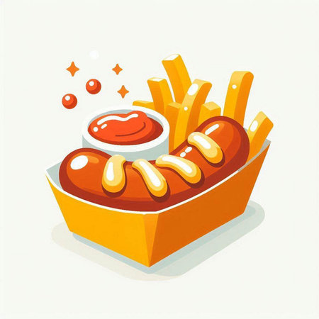 Vector illustration of hot dog with ketchup and mayonnaise.のイラスト素材