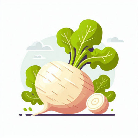 Fresh turnip. Vector illustration in flat style. Isolated on white background.のイラスト素材