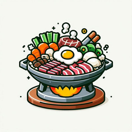 Sukiyaki japanese hot pot. Vector illustration.のイラスト素材