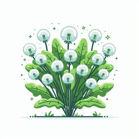 Vector illustration of dandelion flower isolated on white background. Flat style design.のイラスト素材