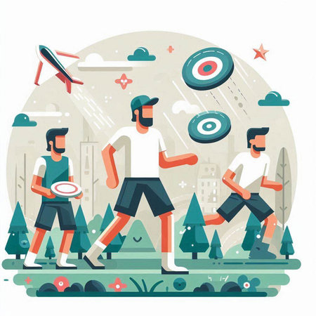 Vector illustration of people doing sports in the city. Flat style design.のイラスト素材