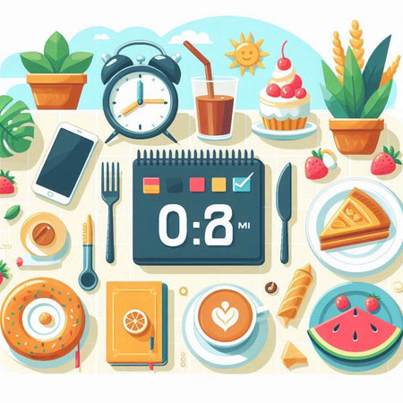 Time to eat. Vector illustration of food and drink. Time to eat.のイラスト素材