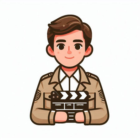 Vector illustration of a young man with a movie clapper board.のイラスト素材