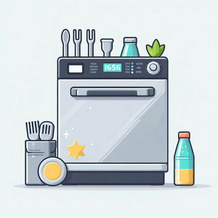 Kitchen appliances vector illustration in cartoon comic style. Household appliances.のイラスト素材