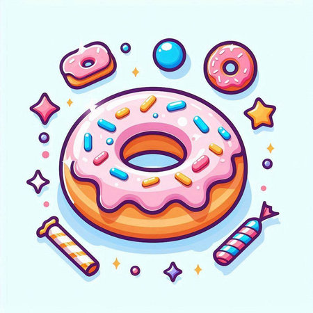 Donut with sprinkles. Vector illustration of sweet donut with sprinkles.のイラスト素材
